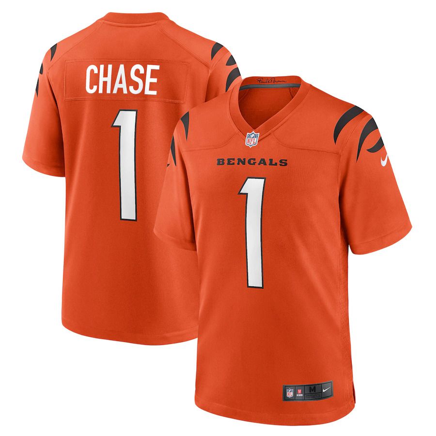 Men Cincinnati Bengals 1 JaMarr Chase Nike Orange Game NFL Jersey